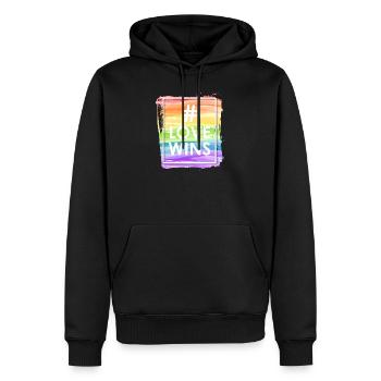 L’amour gagne - Sweat à capuche Premium bio Homme - noir - Devant - Nico (187cm)