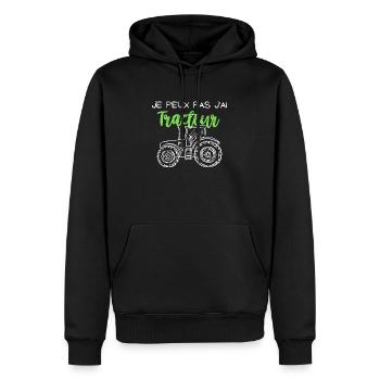 Je peux pas j ai tracteur - Sweat à capuche Premium bio Homme - noir - Devant - Nico (187cm)