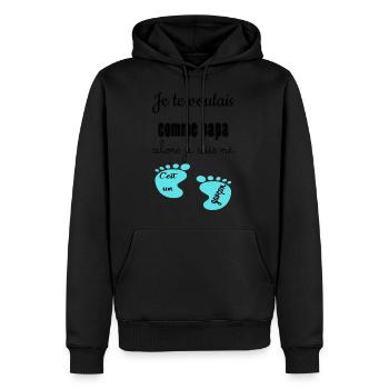 Je te voulais comme papa alors je suis né - Sweat à capuche Premium bio Homme - noir - Devant - Nico (187cm)