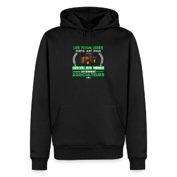 Les vrais hommes deviennent agriculteurs - Sweat à capuche Premium bio Homme - noir - Devant - Nico (187cm)