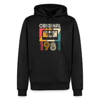 Née en 1981 naissance rétro anniversaire Best of '81 - Sweat à capuche Premium bio Homme - noir - Devant - Nico (187cm)