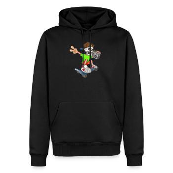 Lustiger Skater mit Musikbox - Männer Premium Bio Hoodie - Schwarz - Vorne - Nico (187cm)