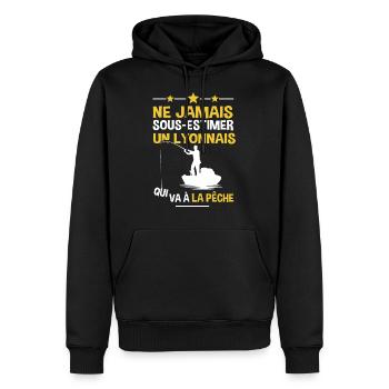 Lyonnais cadeau drôle pêcheur Lyon - Sweat à capuche Premium bio Homme - noir - Devant - Nico (187cm)