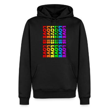 PRIDE RAINBOW LOVE IS LOVE FLAGGE REGENBOGEN LGBT - Männer Premium Bio Hoodie - Schwarz - Vorne - Nico (187cm)