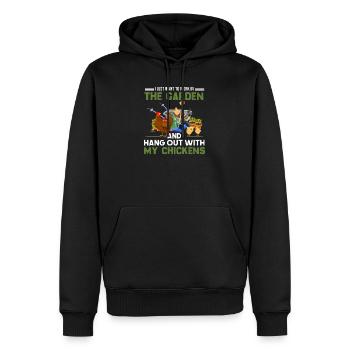 To work in my garden and hang out with my chickens - Men’s Premium Organic Hoodie - black - Front - Nico (187cm)