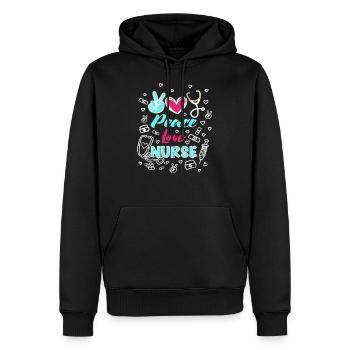 Peace Love Nurse Funny RN Nurse Practitioner - Männer Premium Bio Hoodie - Schwarz - Vorne - Nico (187cm)