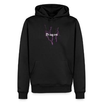 Dragon Design mit lila Blitzen - Männer Premium Bio Hoodie - Schwarz - Vorne - Nico (187cm)
