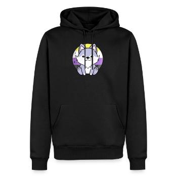 Süßer Wolf Hund Nonbinary Flagge Fahne LGBTQ Mond - Männer Premium Bio Hoodie - Schwarz - Vorne - Nico (187cm)