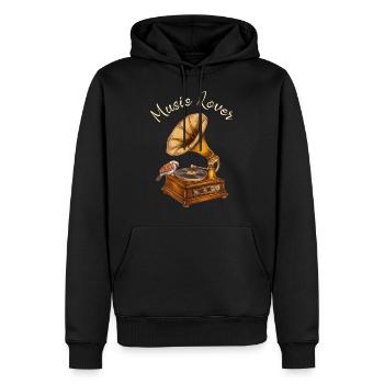 Vintage Gramophone Design – Chemise d’amoureux de la musique - Sweat à capuche Premium bio Homme - noir - Devant - Nico (187cm)