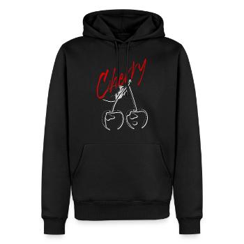 Kirsche - Cherry - Männer Premium Bio Hoodie - Schwarz - Vorne - Nico (187cm)