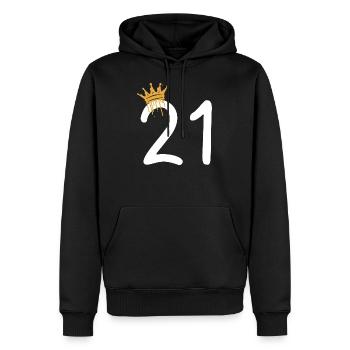 21 - Männer Premium Bio Hoodie - Schwarz - Vorne - Nico (187cm)