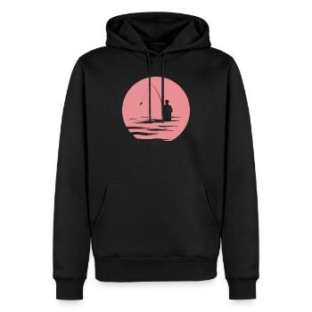 Pêcheur, Lac, Soleil Du Soir, Mer, Poisson, Symbole Nature - Sweat à capuche Premium bio Homme - noir - Devant - Nico (187cm)