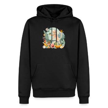 Verspielter Affe mit tropischen Früchten - Männer Premium Bio Hoodie - Schwarz - Vorne - Nico (187cm)