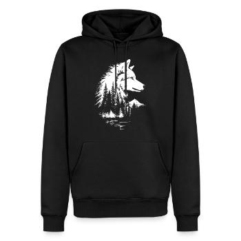 Wolf Gesicht Wald Silhouette im Schwarz-Weiß-Stil - Männer Premium Bio Hoodie - Schwarz - Vorne - Nico (187cm)