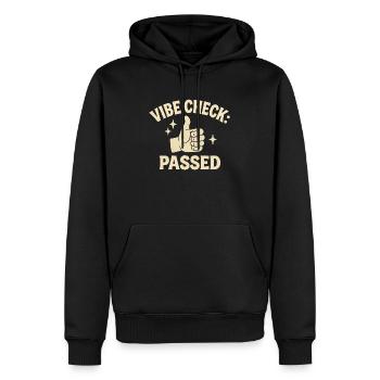 Vibe Check Bestanden Retro Badge Lustiges Meme - Männer Premium Bio Hoodie - Schwarz - Vorne - Nico (187cm)