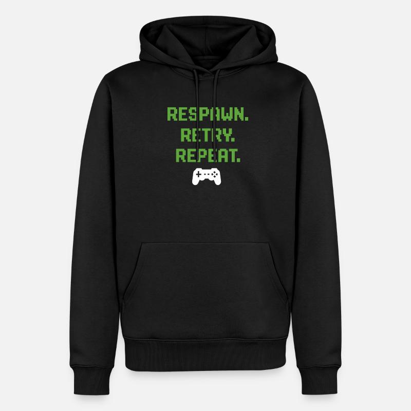 Respawn. Retry. Repeat. – Gaming Pixel Design - Männer Premium Bio Hoodie - Schwarz