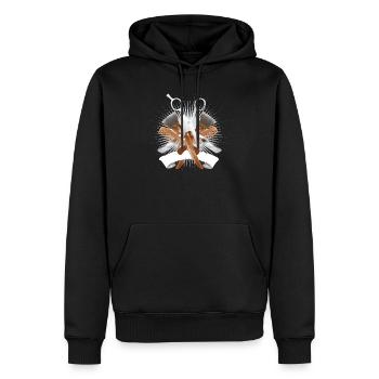 Stylisches Barber Motiv mit Schere und Werkzeugen - Männer Premium Bio Hoodie - Schwarz - Vorne - Nico (187cm)