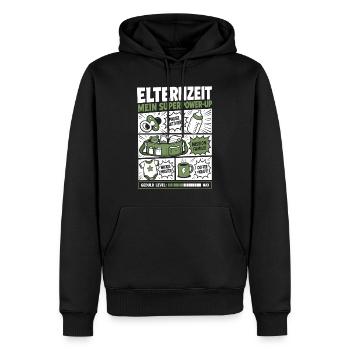Elternzeit Mein Superpower-Up - Männer Premium Bio Hoodie - Schwarz - Vorne - Nico (187cm)