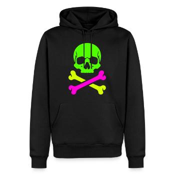 Neon Schädel Gekreuzte Knochen Bunter Pirat Skull - Männer Premium Bio Hoodie - Schwarz - Vorne - Nico (187cm)