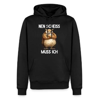 Eule Eulen Vogel Wald Uhu Nen scheiss muss ich - Männer Premium Bio Hoodie - Schwarz - Vorne - Nico (187cm)