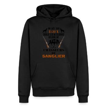 Humour Cadeau chasse de sanglier - Sweat à capuche Premium bio Homme - noir - Devant - Nico (187cm)