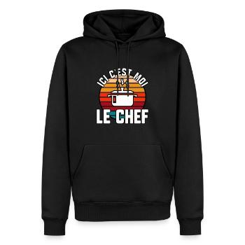 Ici c’est moi le chef - Sweat à capuche Premium bio Homme - noir - Devant - Nico (187cm)