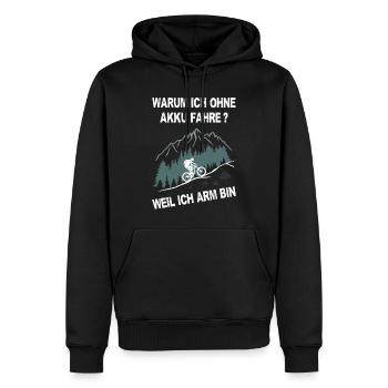 E-Bike, Mountainbike, bergauf, radfahren, Berge - Männer Premium Bio Hoodie - Schwarz - Vorne - Nico (187cm)