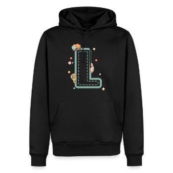 Buchstabe l Fahrzeug - personalisiertes Kindergeschenk - Männer Premium Bio Hoodie - Schwarz - Vorne - Nico (187cm)