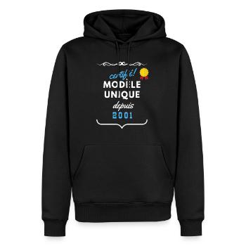 certifié modèle unique depuis 2001 - Sweat à capuche Premium bio Homme - noir - Devant - Nico (187cm)
