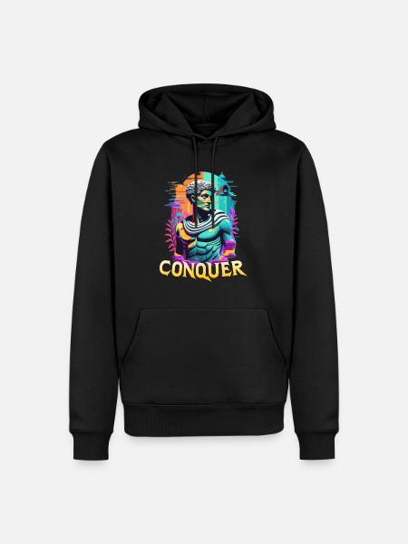 Conquer - Epic Greek Mythology - Hard Work Fitness - Men’s Premium Organic Hoodie - black