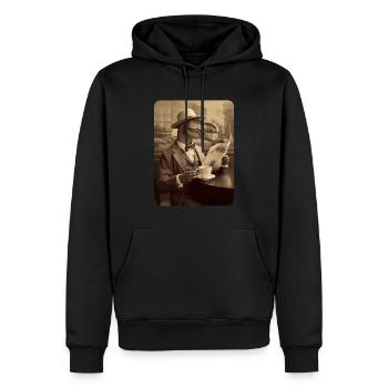 Robert lit le journal au petit-déjeuner - Sweat à capuche Premium bio Homme - noir - Devant - Nico (187cm)