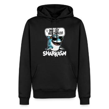 Funny Sarcastic Shark Pun Sharkasm - Men’s Premium Organic Hoodie - black - Front - Nico (187cm)