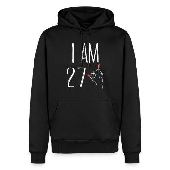 I AM 27 + 1 cadeau femme 27 ans anniversaire - Sweat à capuche Premium bio Homme - noir - Devant - Nico (187cm)