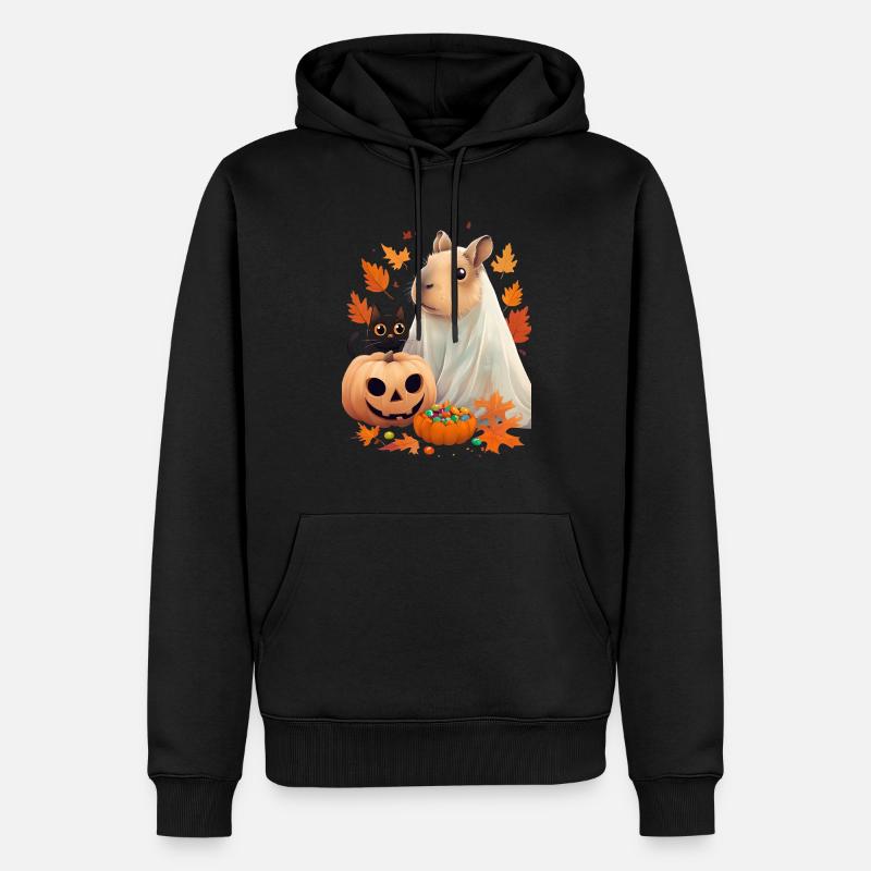 Halloween Capybara Katze Geist Geschenkidee - Männer Premium Bio Hoodie - Schwarz