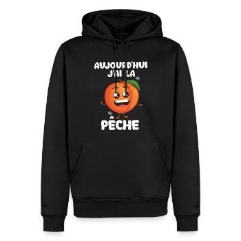 Aujourd'hui j'ai La Pêche - Sweat à capuche Premium bio Homme - noir - Devant - Nico (187cm)