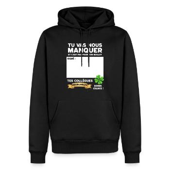 Départ De Collègue Idée Cadeau Signature Vêtement - Sweat à capuche Premium bio Homme - noir - Devant - Nico (187cm)