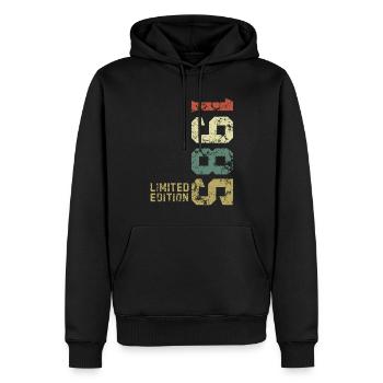 1985 Vintage Born Edition Limitée - Sweat à capuche Premium bio Homme - noir - Devant - Nico (187cm)