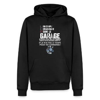 Garage Et Mécanicien Humour - Sweat à capuche Premium bio Homme - noir - Devant - Nico (187cm)