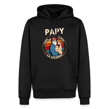 Papy le mythe la legende Fête Grand-Pères - Sweat à capuche Premium bio Homme - noir - Devant - Nico (187cm)