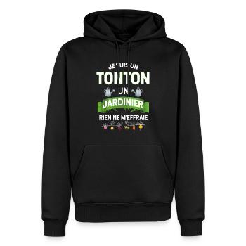 Mon Tonton Jardinier Cadeau Humour Jardin Homme - Sweat à capuche Premium bio Homme - noir - Devant - Nico (187cm)