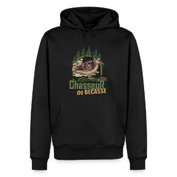 Bécasse Et Chasseur Humour Homme Chasseur Gibier - Sweat à capuche Premium bio Homme - noir - Devant - Nico (187cm)