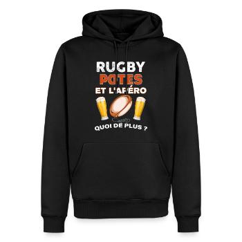 Le Rugby Les potes La Biere - Sweat à capuche Premium bio Homme - noir - Devant - Nico (187cm)
