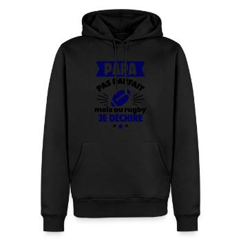 Papa pas parfait, mais au rugby je déchire - Sweat à capuche Premium bio Homme - noir - Devant - Nico (187cm)