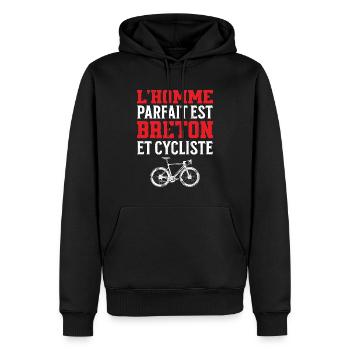 L'Homme Parfait Est Breton Cycliste - Sweat à capuche Premium bio Homme - noir - Devant - Nico (187cm)