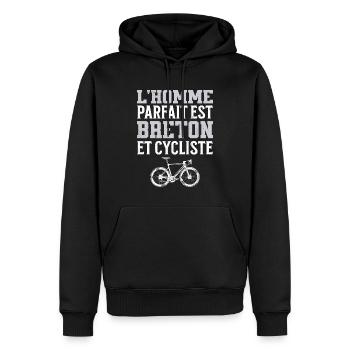 L'Homme Parfait Est Breton Cycliste - Sweat à capuche Premium bio Homme - noir - Devant - Nico (187cm)