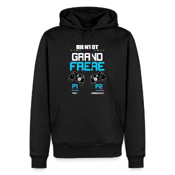 Bientôt grand frère Thème jeux Vidéo - Sweat à capuche Premium bio Homme - noir - Devant - Nico (187cm)