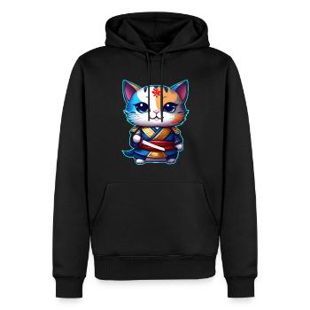 Niedliche Samurai Katze - Männer Premium Bio Hoodie - Schwarz - Vorne - Nico (187cm)