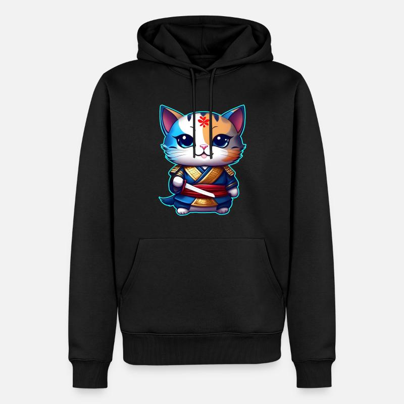 Mignon chat samouraï - Sweat à capuche Premium bio Homme - noir