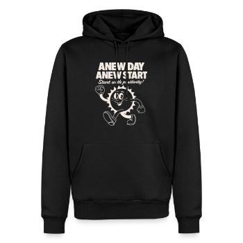 Sunny motif A New Day - Men’s Premium Organic Hoodie - black - Front - Nico (187cm)