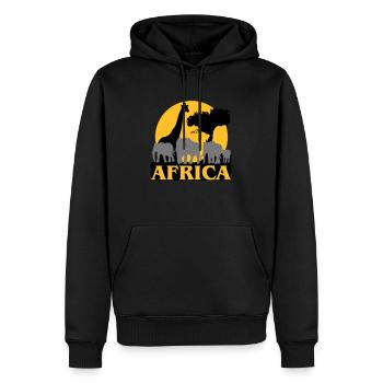 Afrique - Coucher de soleil dans la savane - Sweat à capuche Premium bio Homme - noir - Devant - Nico (187cm)
